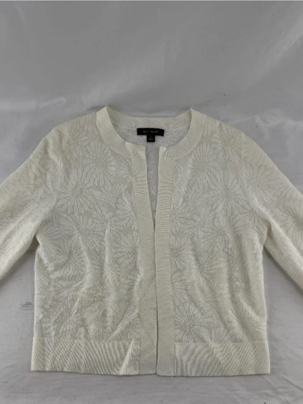 Ann Taylor White Floral Open Knit Cardigan Sweater Size S Long Sleeve Lightweigh